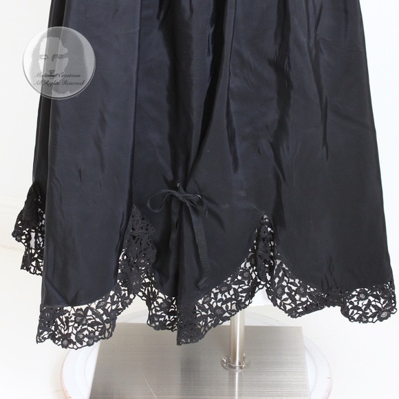Vintage 40s Party Dress Black Taffeta with Scalloped Lace Hem Irving Detroit - Picture 6 of 14